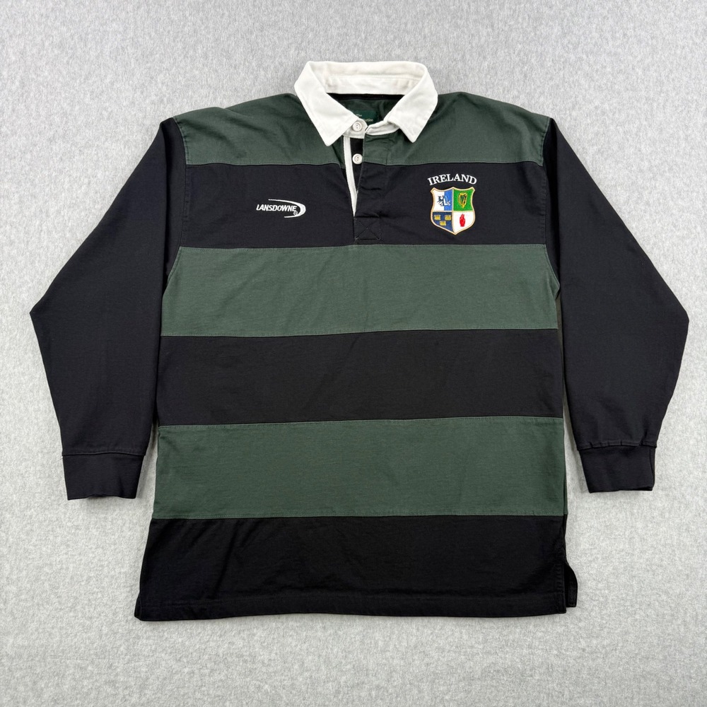 Lansdowne Rugby Shirt Mens Large Green Black Ireland Heritage Collection Striped